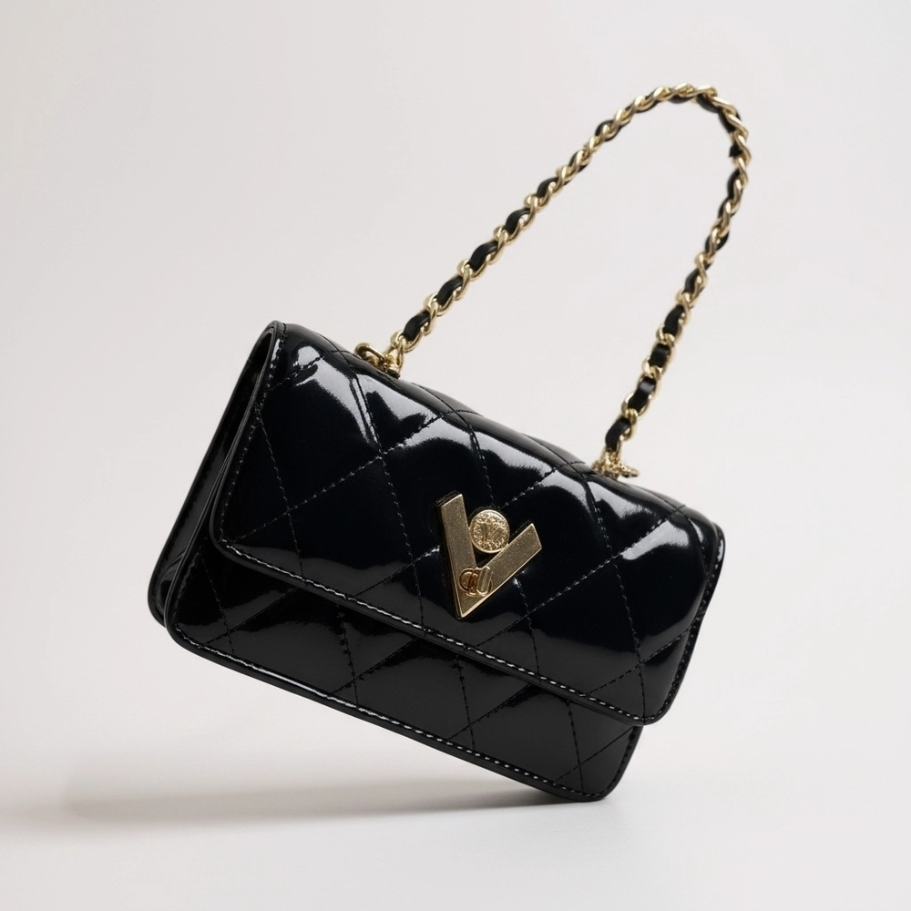 Valentino Orlandi Quilted Black Patent Leather Crossbody Bag - Picture 7 of 8